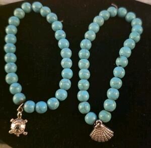Turquoise Beaded Bracelets with Charms Turtle Shell A
